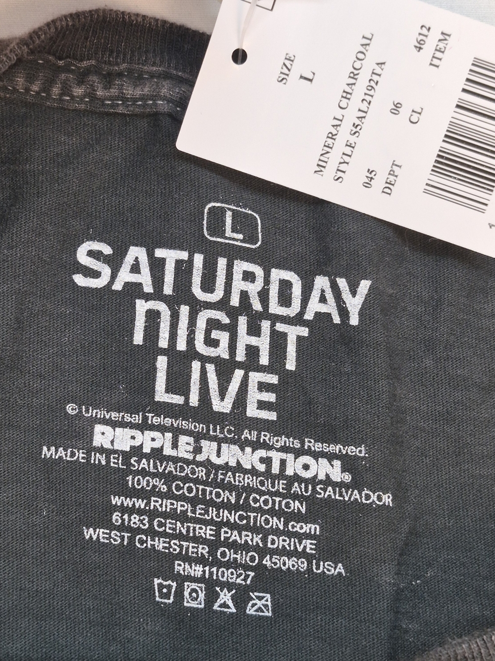 Live From New York Graphic Long Sleeve Tee Black on Charcoal Distressed #0459